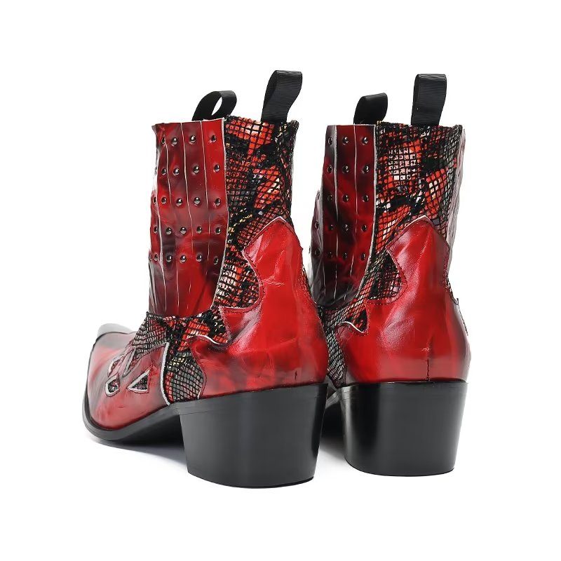 Mænds Støvler Ægte Læder Exotic Texture Dress Boots - Rød