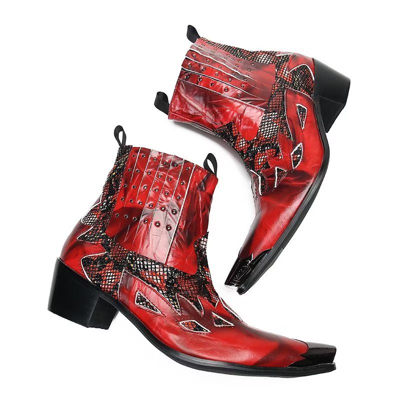 Mænds Støvler Ægte Læder Exotic Texture Dress Boots - Rød