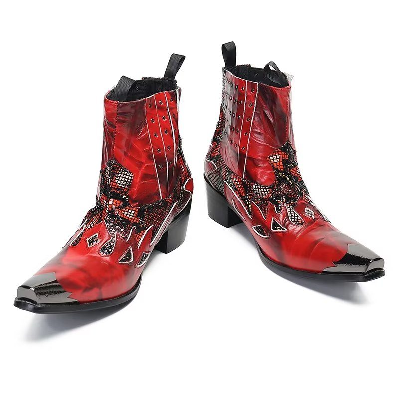 Mænds Støvler Ægte Læder Exotic Texture Dress Boots - Rød