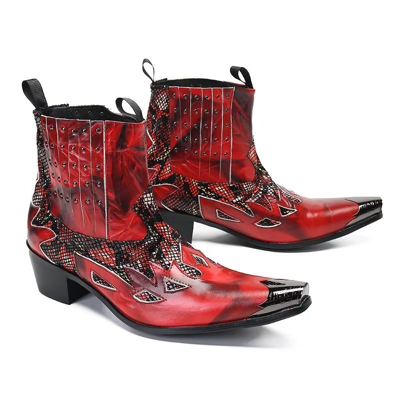 Mænds Støvler Ægte Læder Exotic Texture Dress Boots - Rød