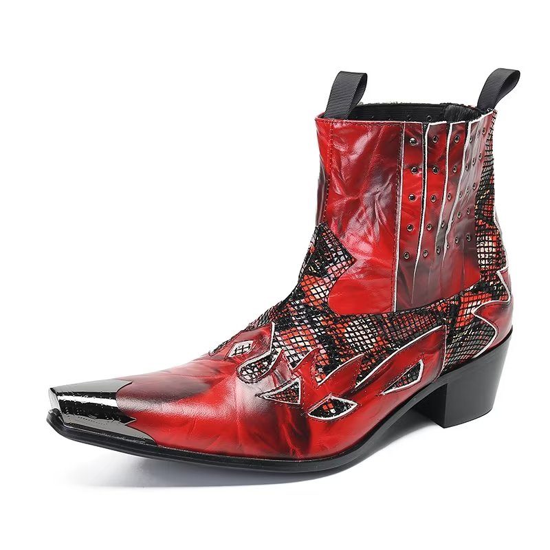 Mænds Støvler Ægte Læder Exotic Texture Dress Boots - Rød