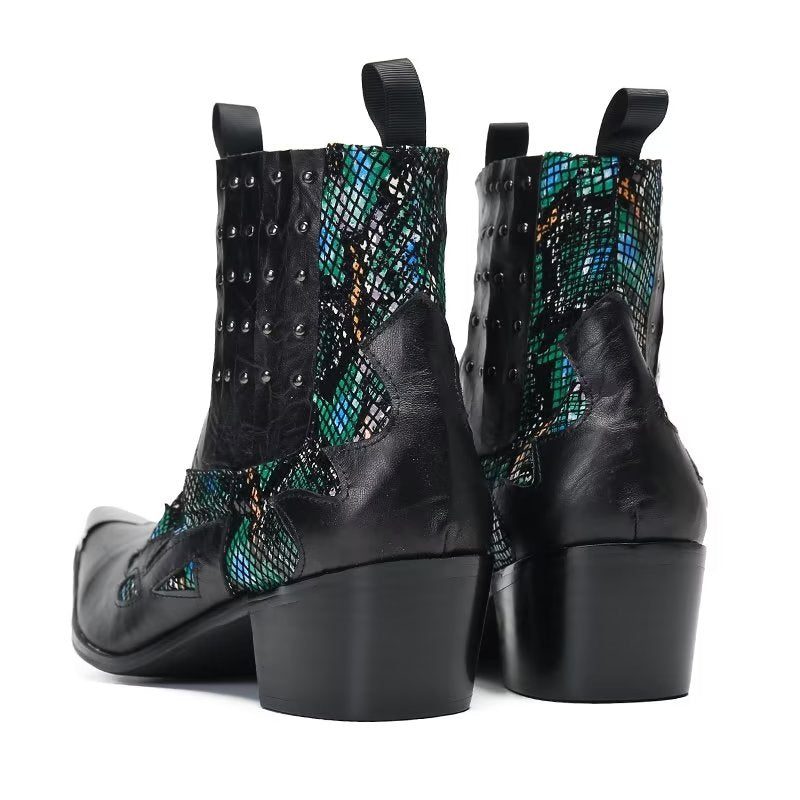 Mænds Støvler Ægte Læder Exotic Texture Dress Boots - Sort