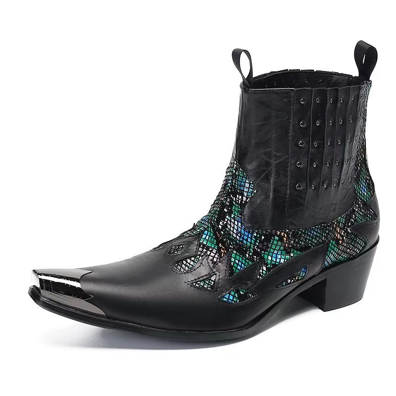 Mænds Støvler Ægte Læder Exotic Texture Dress Boots - Sort