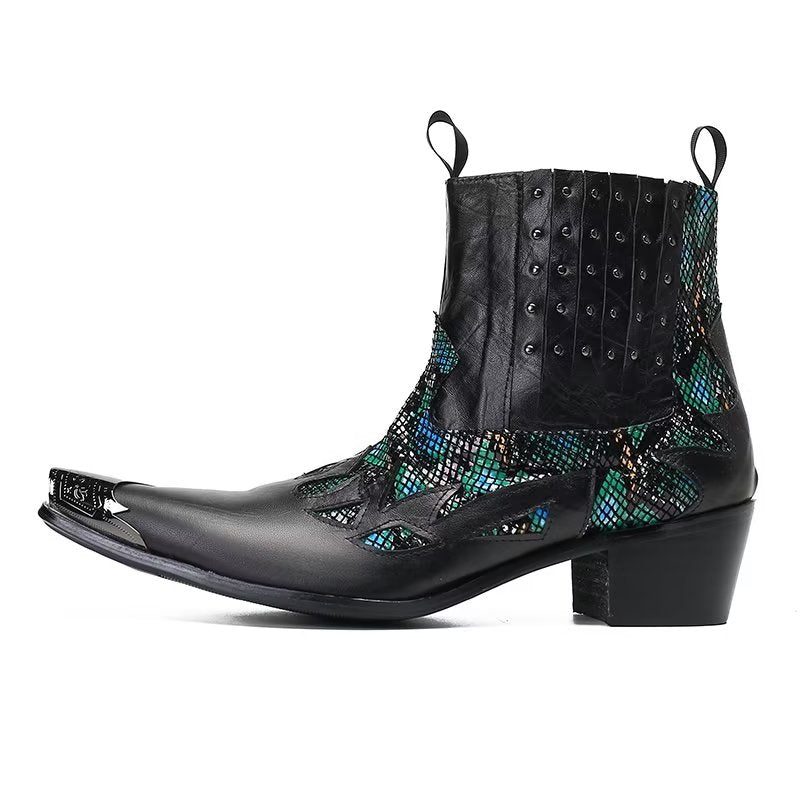 Mænds Støvler Ægte Læder Exotic Texture Dress Boots - Sort