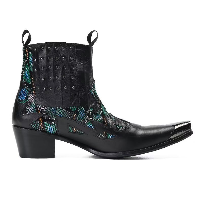 Mænds Støvler Ægte Læder Exotic Texture Dress Boots - Sort