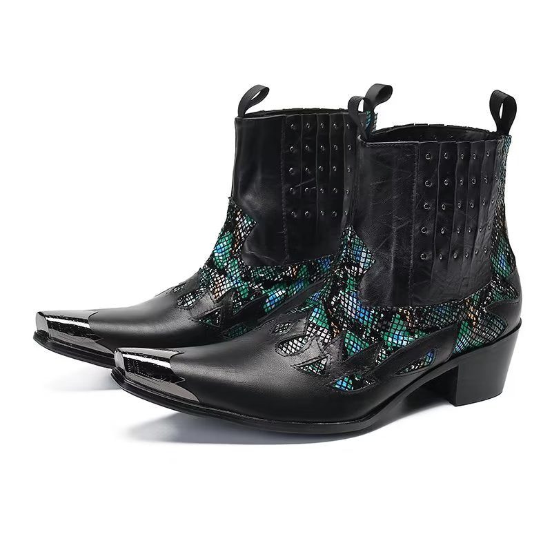 Mænds Støvler Ægte Læder Exotic Texture Dress Boots - Sort