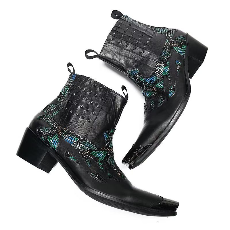 Mænds Støvler Ægte Læder Exotic Texture Dress Boots - Sort