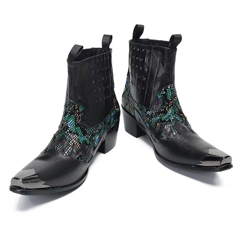 Mænds Støvler Ægte Læder Exotic Texture Dress Boots - Sort