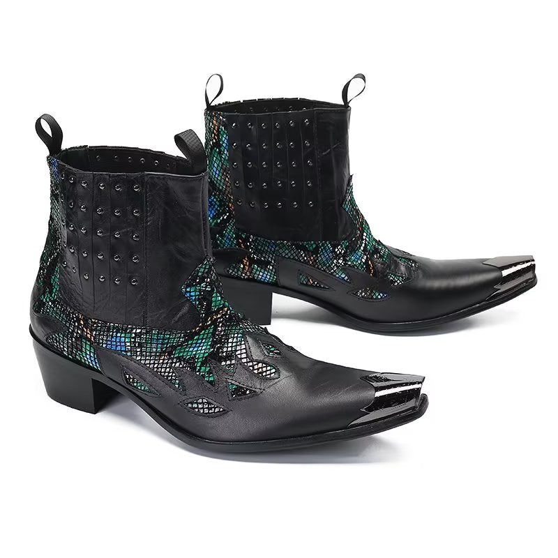 Mænds Støvler Ægte Læder Exotic Texture Dress Boots - Sort