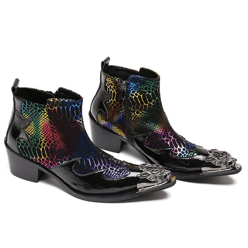 Mænds Støvler Snakeskin Luxury Metal Toe Party Loafers - Multi-Farve