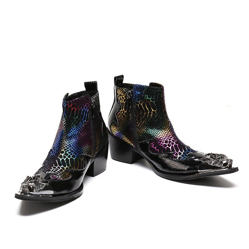 Mænds Støvler Snakeskin Luxury Metal Toe Party Loafers - Multi-Farve