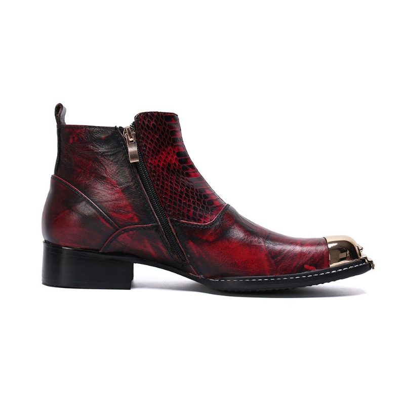 Mænds Støvler Snakeskin Metal Toe Dress Loafers - Rød