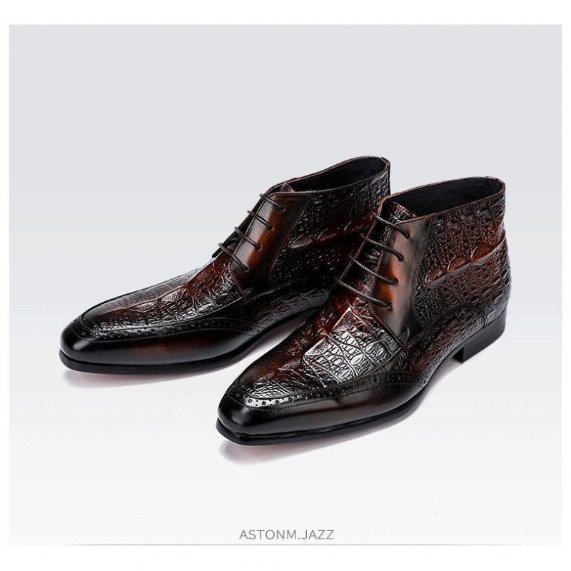 Mændsstøvler Croc Texture Ankelsnøre Brogue-støvler - Kaffe