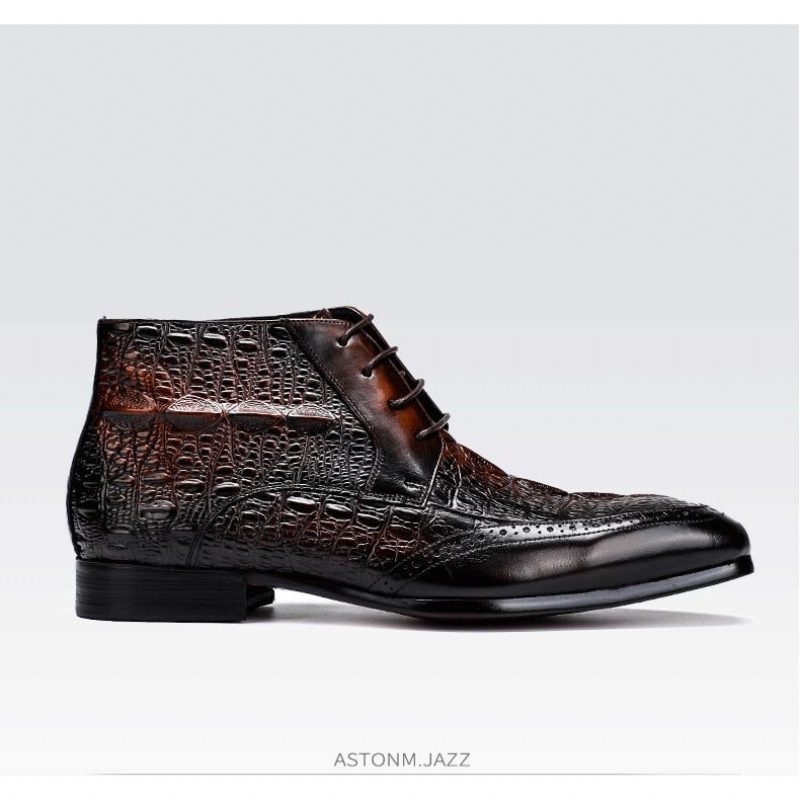 Mændsstøvler Croc Texture Ankelsnøre Brogue-støvler - Kaffe