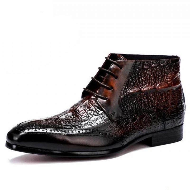 Mændsstøvler Croc Texture Ankelsnøre Brogue-støvler - Kaffe