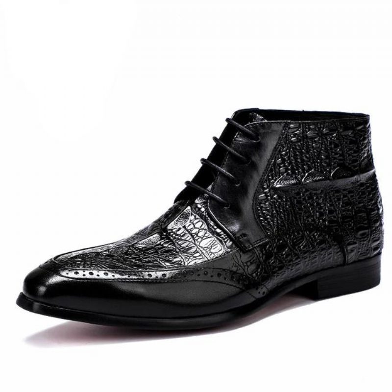 Mændsstøvler Croc Texture Ankelsnøre Brogue-støvler - Sort