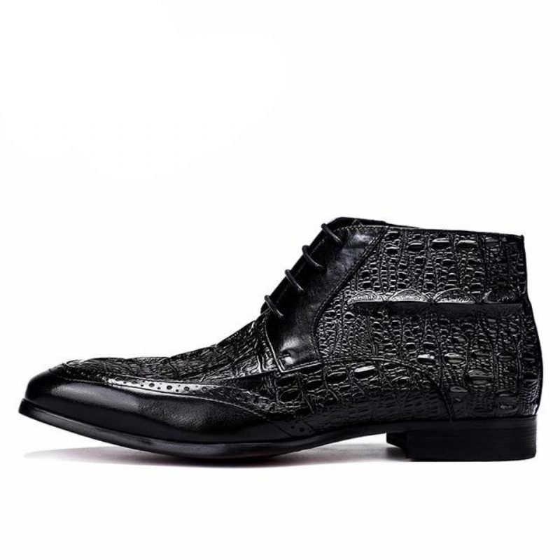 Mændsstøvler Croc Texture Ankelsnøre Brogue-støvler - Sort