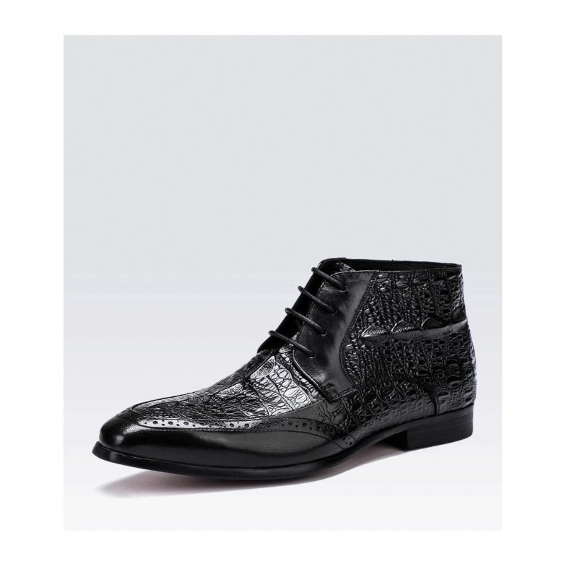 Mændsstøvler Croc Texture Ankelsnøre Brogue-støvler - Sort