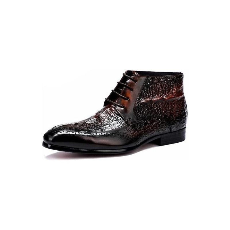 Mændsstøvler Croc Texture Ankelsnøre Brogue-støvler - Kaffe