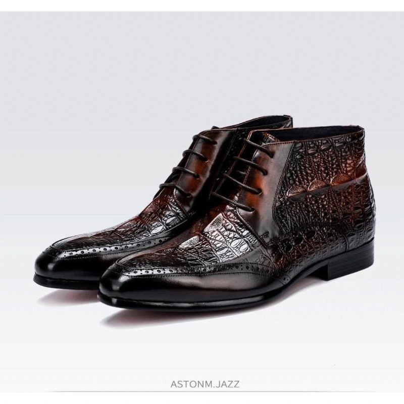 Mændsstøvler Croc Texture Ankelsnøre Brogue-støvler - Kaffe