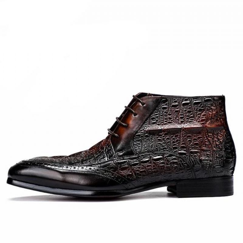 Mændsstøvler Croc Texture Ankelsnøre Brogue-støvler - Kaffe