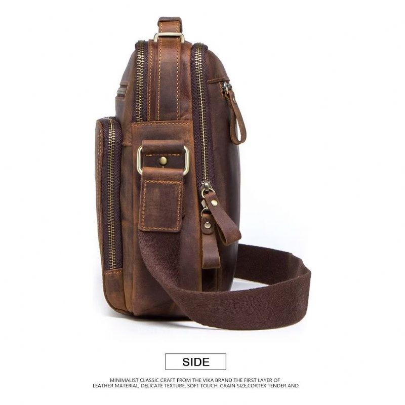 Skuldertasker Til Mænd Elegant Crazy Horse Crossbody-taske I Læder - Kaffe