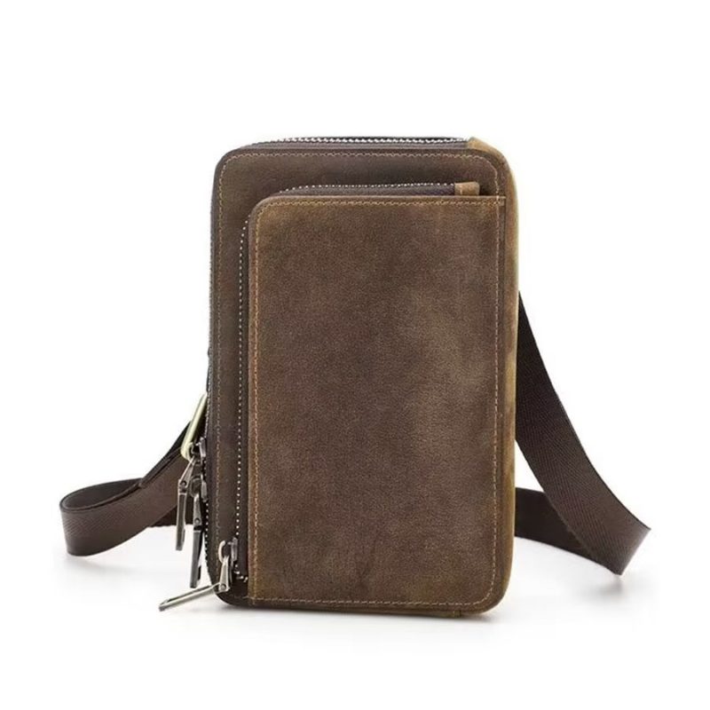 Skuldertasker Til Mænd Elegant Crazy Horse Vintage Crossbody-taske I Læder