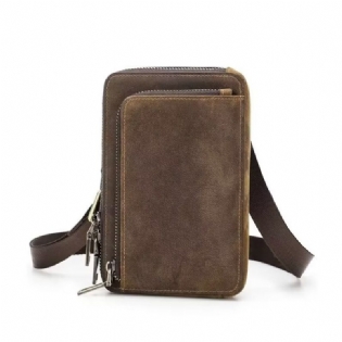 Skuldertasker Til Mænd Elegant Crazy Horse Vintage Crossbody-taske I Læder