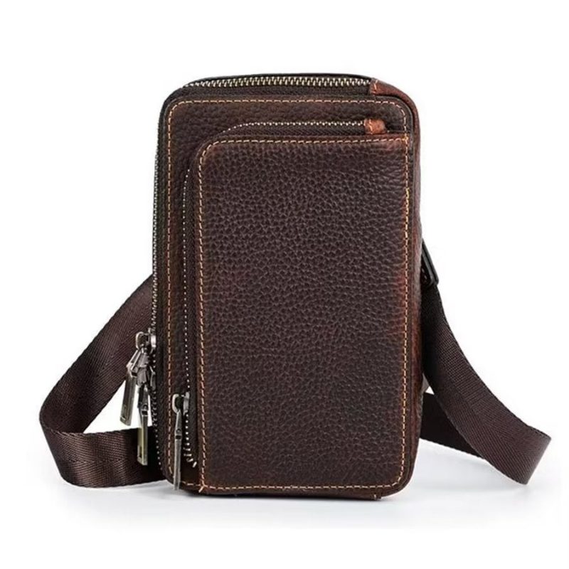 Skuldertasker Til Mænd Elegant Crazy Horse Vintage Crossbody-taske I Læder - Rød Brun