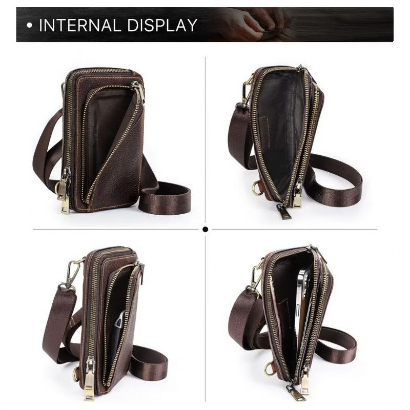 Skuldertasker Til Mænd Elegant Crazy Horse Vintage Crossbody-taske I Læder - Rød Brun