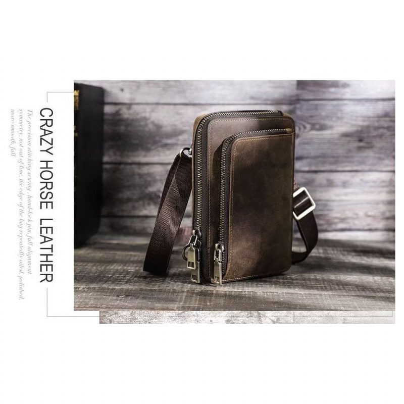 Skuldertasker Til Mænd Elegant Crazy Horse Vintage Crossbody-taske I Læder - Rød Brun